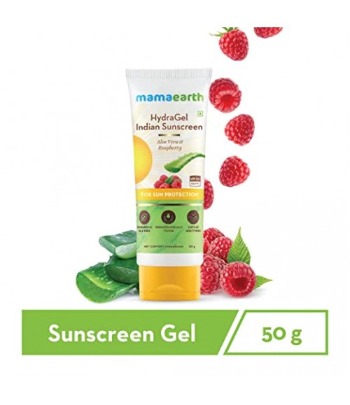 Mamaearth Hydragel Indian Sunscreen Spf 50, With Aloe Vera & Raspberry, For Sun Protection - 50G